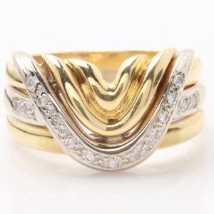 TRIPLE BAND ESTATE RING IN 18K Y/W GOLD & DIAMOND